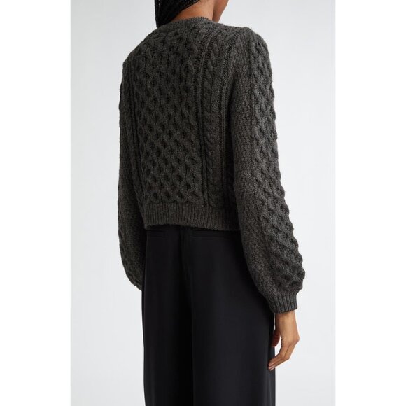 Cinq à Sept - Joelle Embellished Cable Cardigan - Charcoal/Fuchsia size XS - Picture 2 of 10